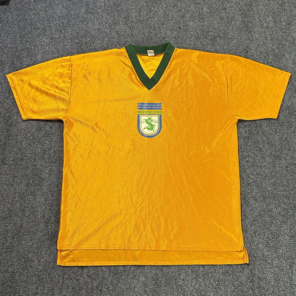 Vintage 1983 Sepultura Soccer Jersey Sz XL Yellow Green Band Grunge Tour Shirt